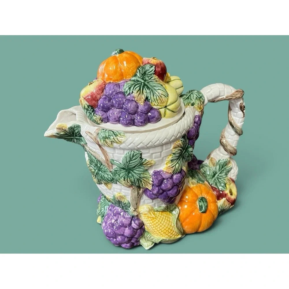 Fitz & Floyd Omnibus Harvest Bounty Cornucopia Ceramic 1993 Teapot Tea Pot 30 OZ